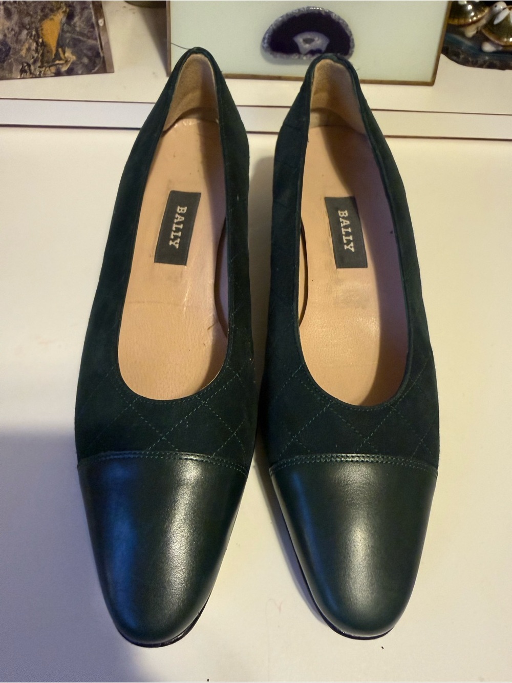 Bally Dark Green Leather and Suede Ballet Flats Size 5